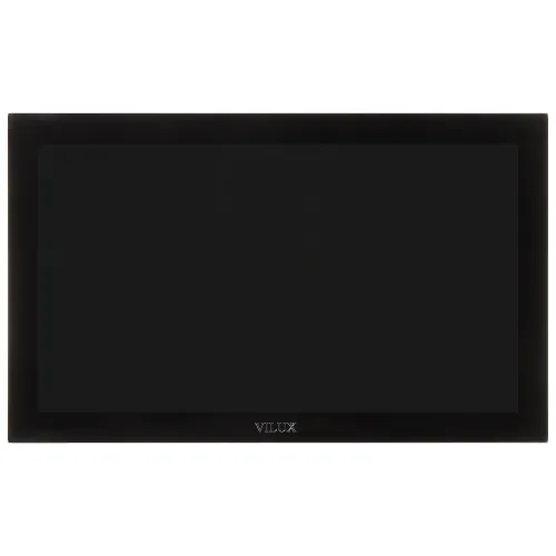 Czarny ekran dotykowy marki Vilux z cienką ramką. Ekran jest prostokątny i ma minimalistyczny design.