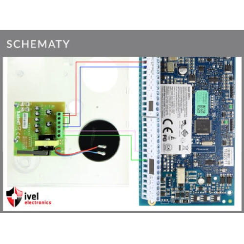 Aansluitschema van de SATEL SPL-5010 sirene op de DSC HS2016, HS2032, HS2064 hoofdprintplaat