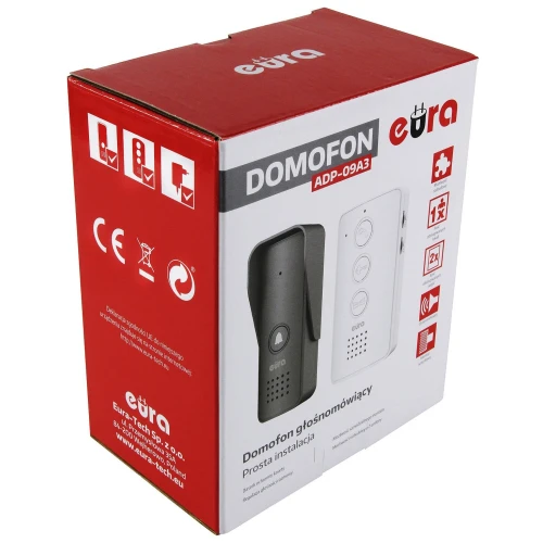 Deurintercom EURA ADP-09A3 - zwart, luidspreker, ondersteuning voor 2 ingangen