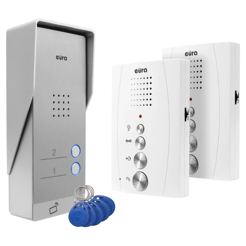 Deurintercom EURA ADP-62A3 - wit, voor twee gezinnen, luidspreker, ondersteuning voor 2 ingangen, RFID-lezer