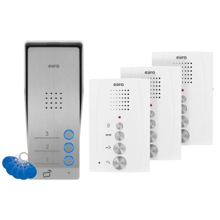 Deurintercom EURA ADP-63A3 - wit, drievoudig, luidspreker, ondersteuning voor 2 ingangen, RFID-lezer