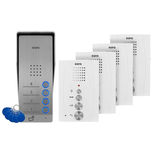 Deurintercom EURA ADP-64A3 - wit, viergezins, luidspreker, ondersteuning voor 2 ingangen, RFID-lezer