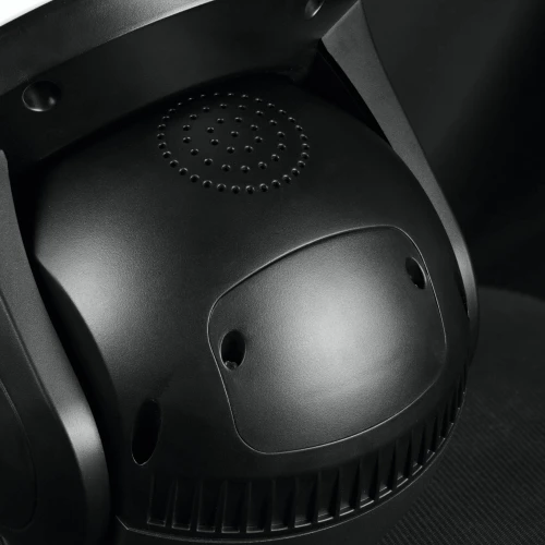 Czarna, obrotowa kamera IP z widocznymi detalami obudowy i otworami montażowymi. Kamera ma nowoczesny design i jest przeznaczona do monitoringu.