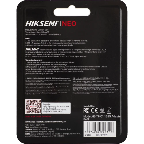 MicroSD geheugenkaart 128GB HS-TF-C1 Monitoring 92MB/s Adapter