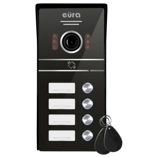 Externe cassette van de EURA VDA-64C5 video-intercom - viergezins, zwart, 1080p camera