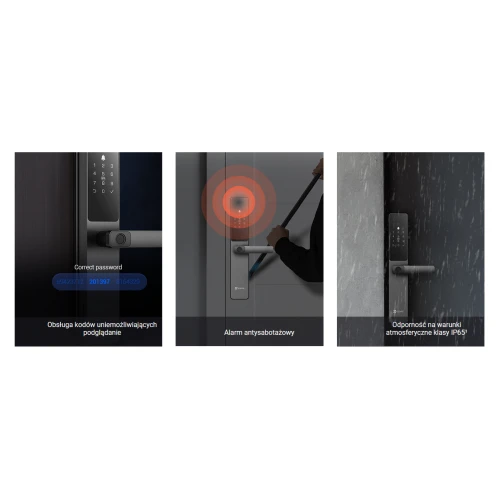 Klamka z kontrolerem dostępu EZVIZ DL05, czytnik linii papilarnych, Alarm antysabotażowy