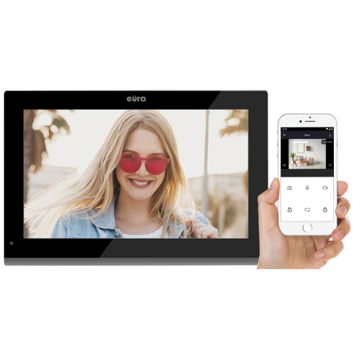 Monitor EURA VDA-10C5 - zwart, touchscreen, LCD 10'', AHD, WiFi, beeldgeheugen, SD 128GB