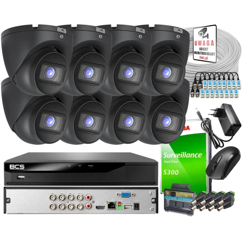 Self-installatie bewaking - set: 8 BCS-EA15FSR3-G 5MPx camera's, BCS-L-XVR0801-4KE-IV 8MPx recorder, 1TB schijf, twisted pair