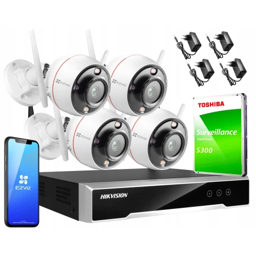 Draadloze monitoringset Hikvision Ezviz 4 camera's C3T Pro WiFi 4MPx 1TB
