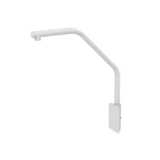 Na zdjęciu znajduje się biały uchwyt kamery o kształcie litery "L" z zaokrąglonymi krawędziami, przeznaczony do montażu na ścianie. Uchwyt posiada płaską podstawę z otworami montażowymi.