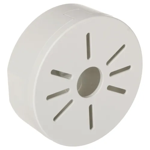 Okrągły, biały uchwyt kamery z centralnym otworem i promieniście rozmieszczonymi szczelinami. Uchwyt ma gładką powierzchnię i prosty, nowoczesny design.