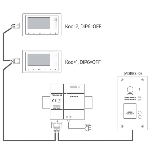 Videodeurbel EURA VDP-72A5/P "2EASY" - voor twee gezinnen, 2x LCD 4,3", wit, proximity reader Unique 125 kHz, inbouw