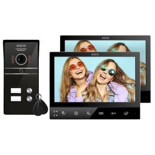 Videodeurbel EURA VDP-80C5 - dubbel, zwart, 2x LCD 7'', FHD, ondersteuning voor 2 ingangen, camera 1080p., RFID-lezer, opbouw