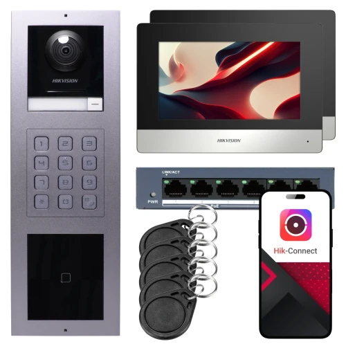 IP video-intercom Hikvision 2x monitor DS-KH6320-WTE1, opbouw, paneel, toetsenbord, lezer