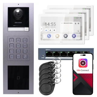 IP Videofoon Hikvision 3x monitor DS-KH9510-WTE1(B), opbouw, paneel, toetsenbord, lezer