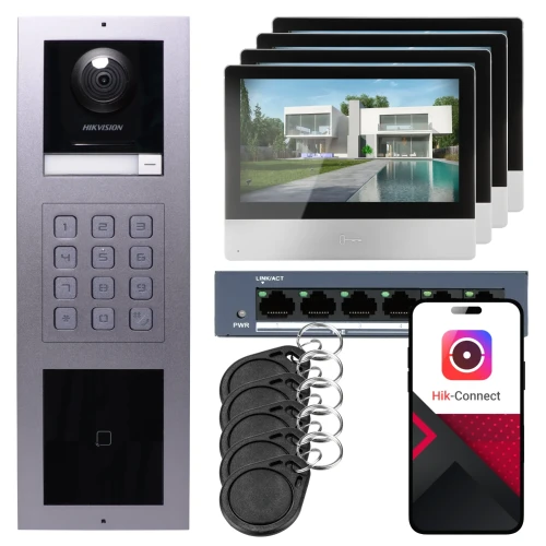 IP video-intercom Hikvision 4x monitor DS-KH8350-WTE1, opbouw, paneel, toetsenbord, lezer