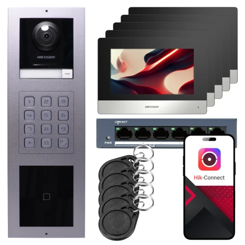 IP video-intercom Hikvision 5x monitor DS-KH6320-WTE1, opbouw, paneel, toetsenbord, lezer