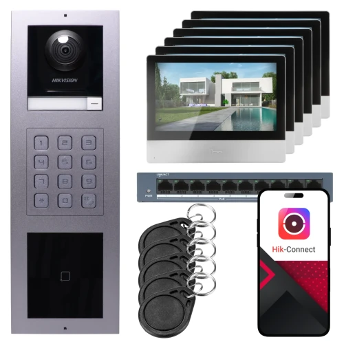 IP video-intercom Hikvision 6x monitor DS-KH8350-WTE1, inbouw, paneel, toetsenbord, lezer