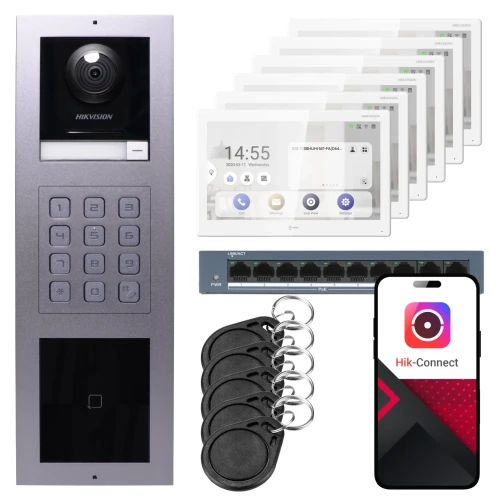 IP video-intercom Hikvision 6x monitor DS-KH9510-WTE1(B), opbouw, paneel, toetsenbord, lezer