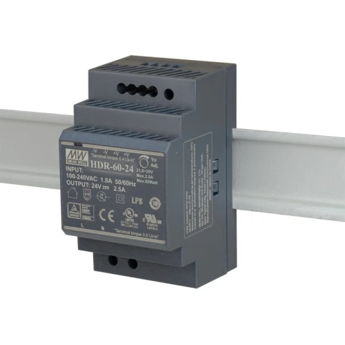 Voeding voor DIN-rail 24VDC/2,5A HDR-60-24