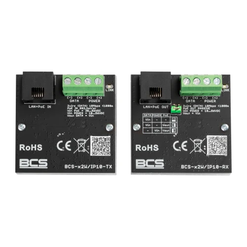 Set van actieve converters voor datatransmissie van Ethernet-netwerk en PoE-voeding BCS-X2W/IP10