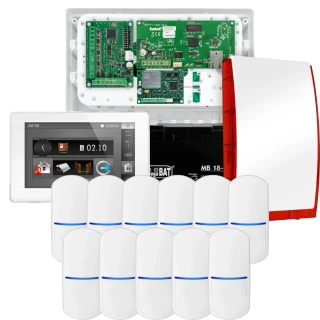 SATEL INTEGRA 32 alarmsysteemset, 11x PET-detector, sirene, witte INT-TSI-W bedieningspaneel, LTE-communicatie