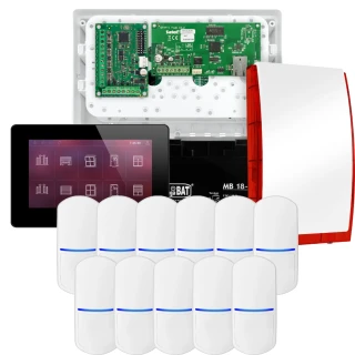 SATEL INTEGRA 32 alarmsysteemset, 11x PET-detector, sirene, zwarte bedieningspaneel INT-TSH2-B