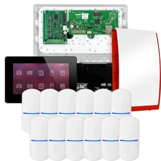SATEL INTEGRA 32 alarmsysteemset, 12x PET-detector, sirene, zwarte bedieningspaneel INT-TSH2-B