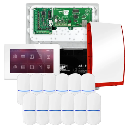SATEL INTEGRA 32 alarmsysteemset, 12x detector, sirene, witte bedieningspaneel INT-TSH2-W