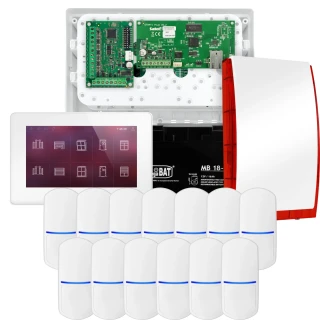 SATEL INTEGRA 32 alarmsysteemset, 13x PET detector, sirene, witte bedieningspaneel INT-TSH2-W