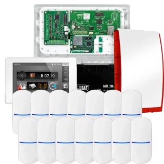 SATEL INTEGRA 32 alarmsysteemset, 14x PET-detector, sirene, witte bedieningspaneel INT-TSI-W, LTE-communicatie