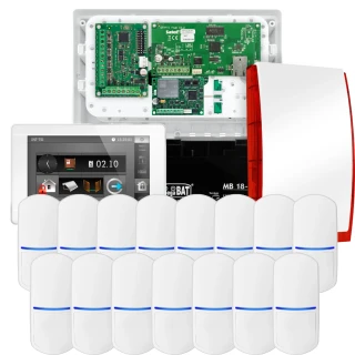 SATEL INTEGRA 32 alarmsysteemset, 15x PET-detector, sirene, witte bedieningspaneel INT-TSI-W, LTE-communicatie