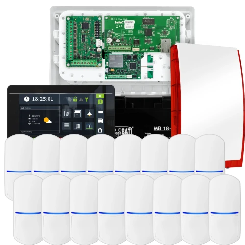SATEL INTEGRA 32 alarmsysteemset, 16x detector, sirene, zwarte bedieningspaneel INT-TSI-B, LTE-communicatie
