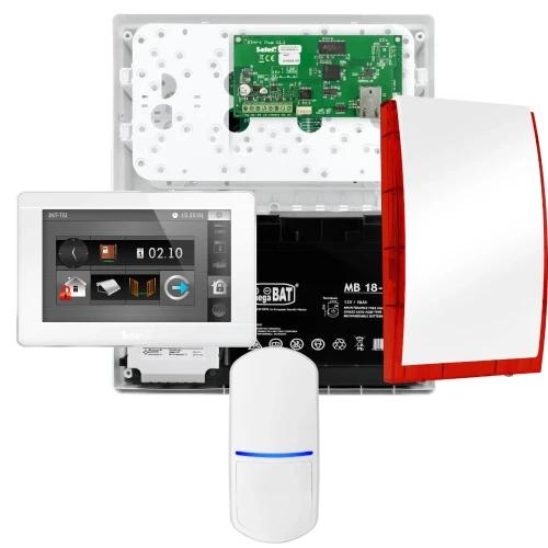 SATEL INTEGRA 32 alarmsysteemset, 1x PET-detector, sirene, witte bedieningspaneel INT-TSI-W