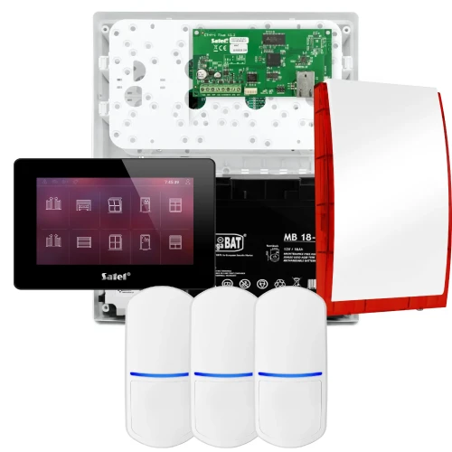 SATEL INTEGRA 32 alarmsysteemset, 3x PET-detector, sirene, zwarte bedieningspaneel INT-TSH2-B