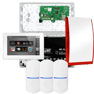 SATEL INTEGRA 32 alarmsysteemset, 3x detector, sirene, witte bedieningspaneel INT-TSI-W