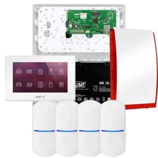 SATEL INTEGRA 32 alarmsysteemset, 4x PET detector, sirene, witte bedieningspaneel INT-TSH2-W