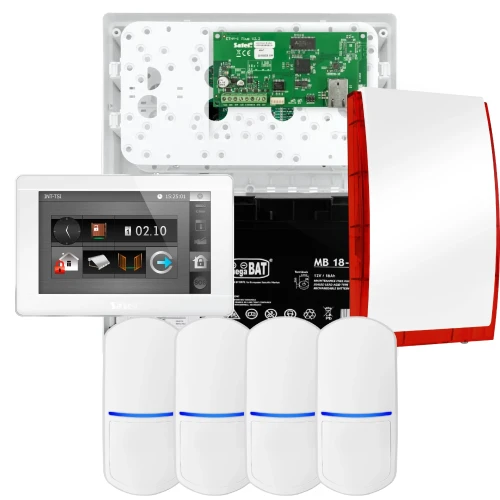 SATEL INTEGRA 32 alarmsysteemset, 4x detector, sirene, witte bedieningspaneel INT-TSI-W