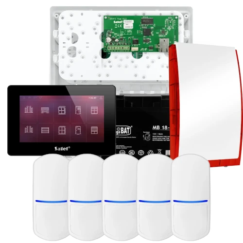 SATEL INTEGRA 32 alarmsysteemset, 5x PET-detector, sirene, zwarte bedieningspaneel INT-TSH2-B