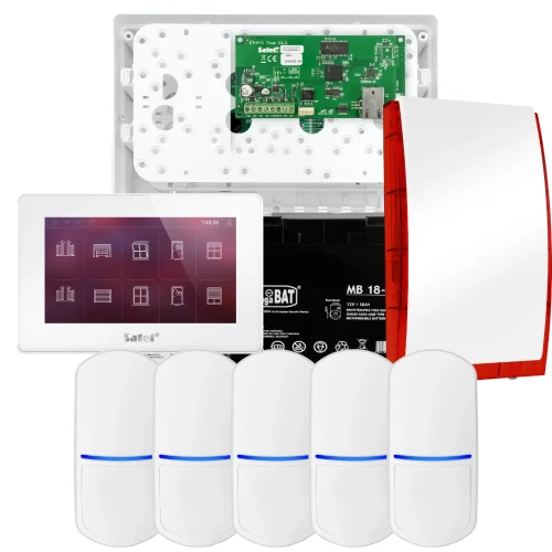SATEL INTEGRA 32 alarmsysteemset, 5x detector, sirene, witte bedieningspaneel INT-TSH2-W