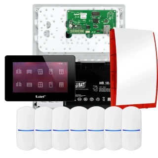 SATEL INTEGRA 32 alarmsysteemset, 7x detector, sirene, zwarte bedieningspaneel INT-TSH2-B