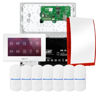 SATEL INTEGRA 32 alarmsysteemset, 7x detector, sirene, witte bedieningspaneel INT-TSH2-W