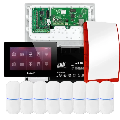 SATEL INTEGRA 32 alarmsysteemset, 8x detector, sirene, zwarte bedieningspaneel INT-TSH2-B