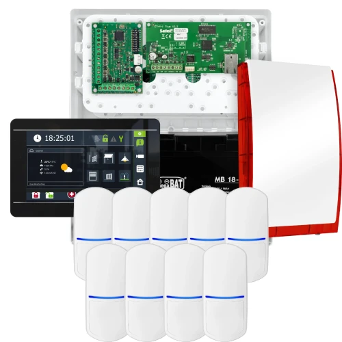 SATEL INTEGRA 32 alarmsysteemset, 9x detector, sirene, zwarte bedieningspaneel INT-TSI-B