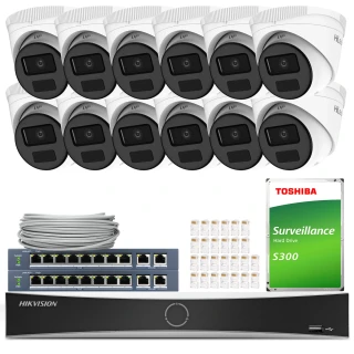 12x IPCAM-T4-P Full HD bewakingsset, PoE, IR 20m, H.265+ HiLook Hikvision