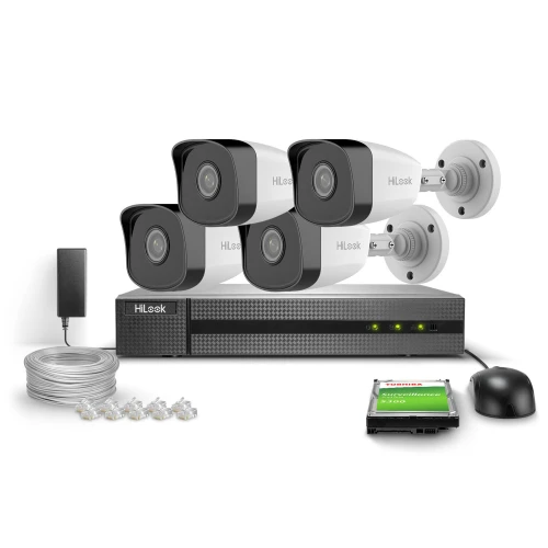 Set voor monitoring 4x IPCAM-B2 Full HD, PoE, IR 30m, H.265+, IP67 Hilook Hikvision