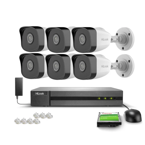 Set voor monitoring 6x IPCAM-B2 Full HD, PoE, IR 30m, H.265+, IP67 Hilook Hikvision