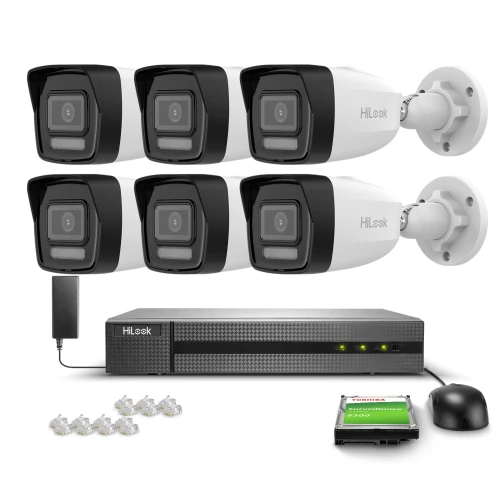 Set voor monitoring 6x IPCAM-B2-30DL Full HD, PoE, Hybrid Light 20/30m MD 2.0 Hilook Hikvision