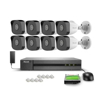 Set voor monitoring 8x IPCAM-B2 Full HD, PoE, IR 30m, H.265+, IP67 Hilook Hikvision