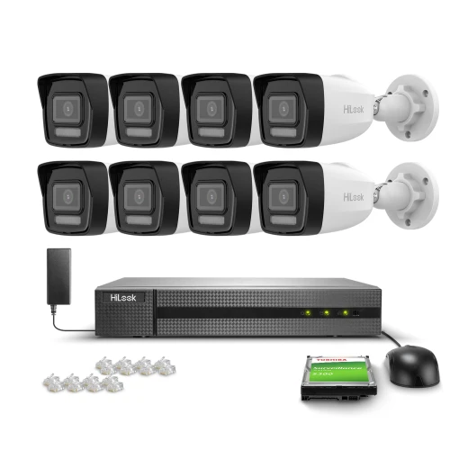 Set voor monitoring 8x IPCAM-B2-30DL Full HD, PoE, Hybrid Light 20/30m MD 2.0 Hilook Hikvision